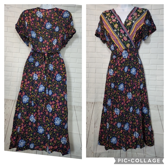 Floral Wrap Short Sleeve Boho Dress - Picture 1 of 7